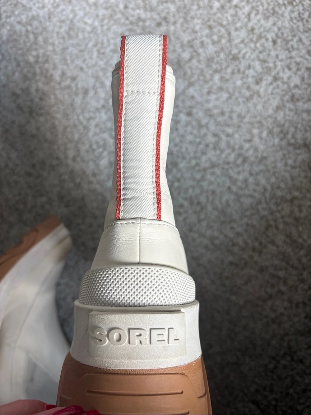 Sorel Women's White Leather Chelsea Rain Boots with Tan Lug Sole